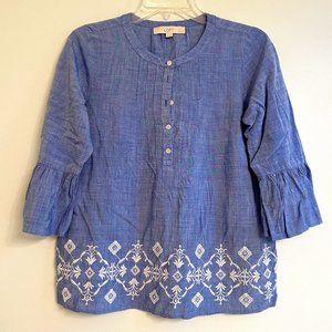 Loft Chambray 3/4 Sleeve Swing Blouse, Size SP